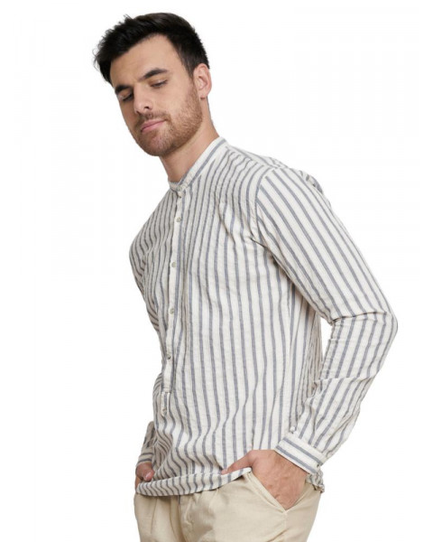 Camisa manga con rayas lino